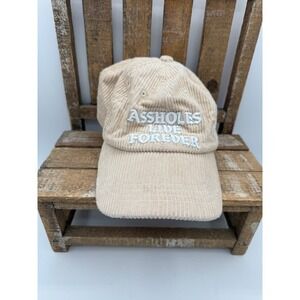 Linda Finegold Assholes Live Forever Tan Corduroy Adjustable Baseball Hat Cap